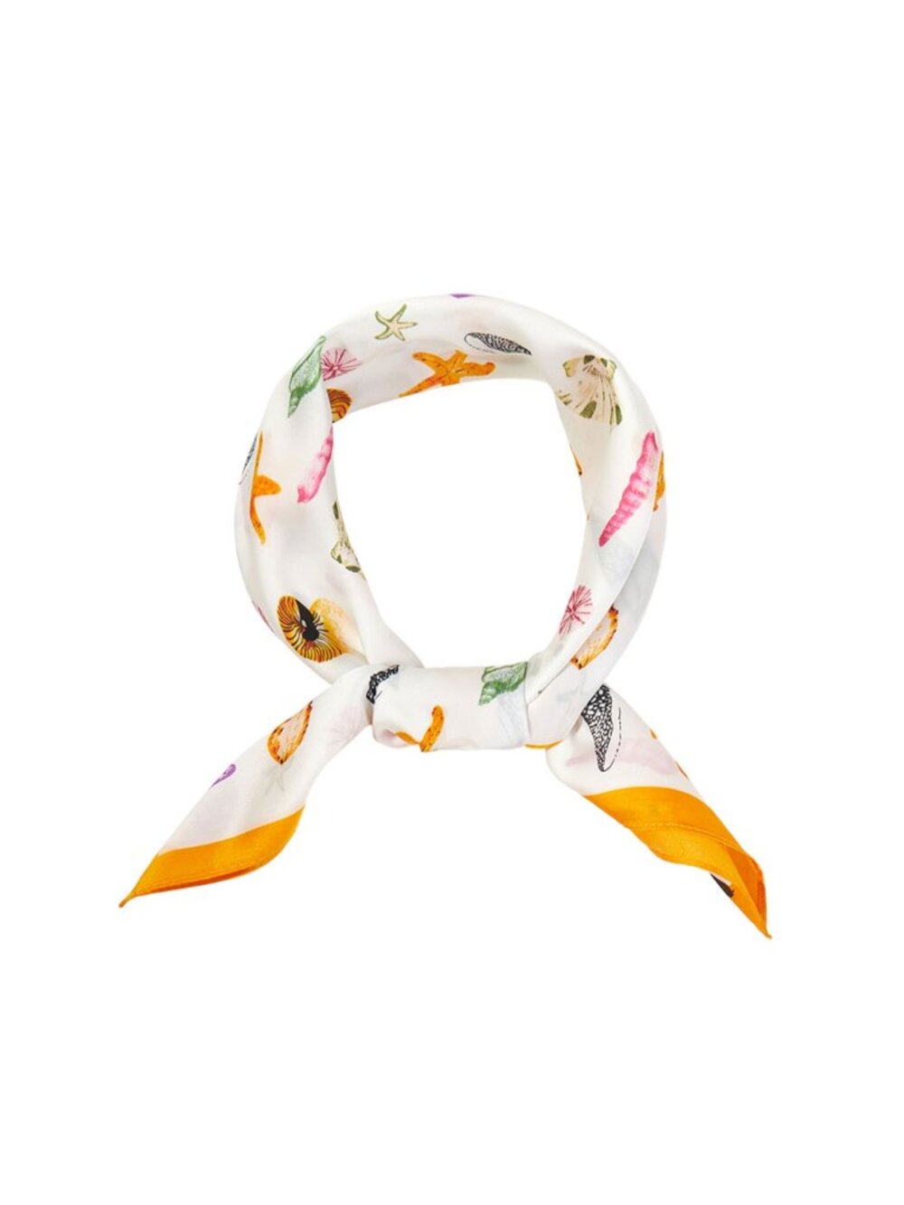 Yellow Coastal Watercolor Seashell Starfish Pattern Printed Square Silky Scarf